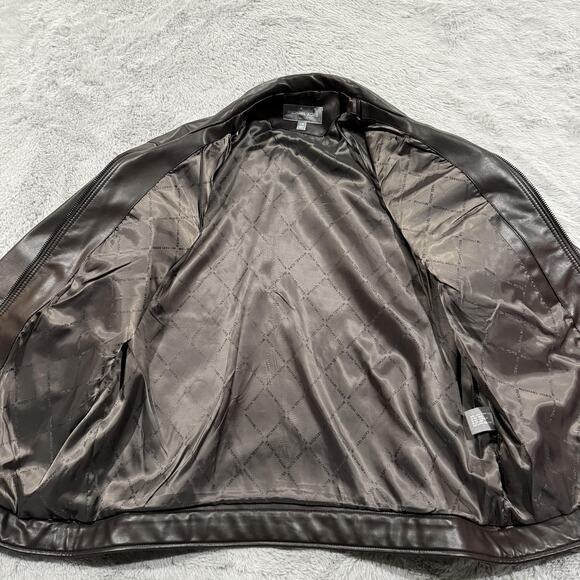 Michael Kors Jacket Mens 2XL Brown Faux Leather Moto Perforated Full Zip New NWT - Picture 4 of 13